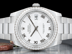 Rolex Datejust 36 Bianco Oyster White Milk Romani Ghiera Diamanti 116244 